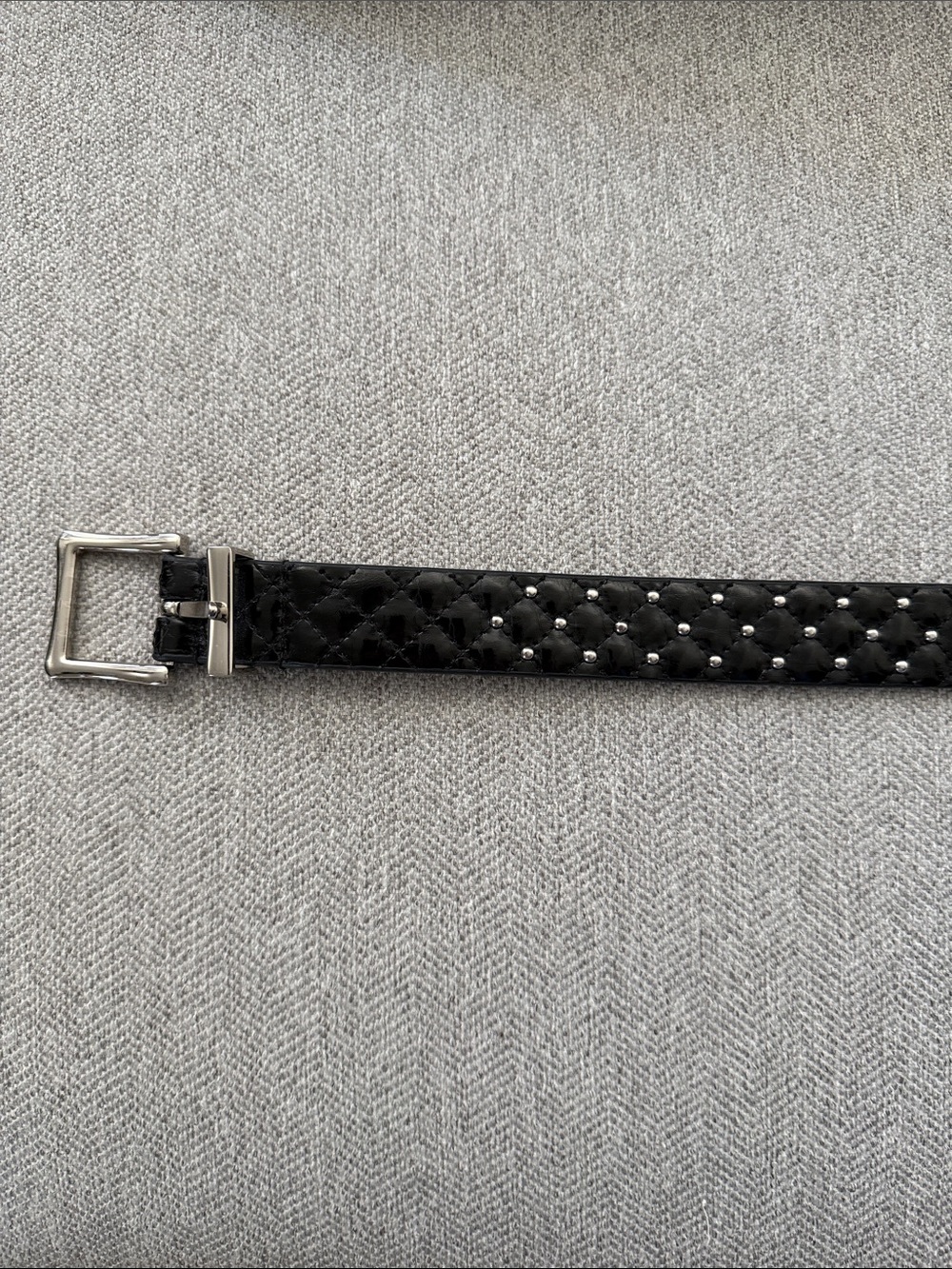 White House Black Market Genuine Leather Black Patent Studded Belt 38” M